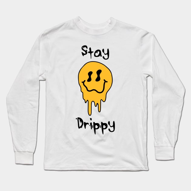 'Stay Drippy' Orange smiley face Long Sleeve T-Shirt by J & M Designs